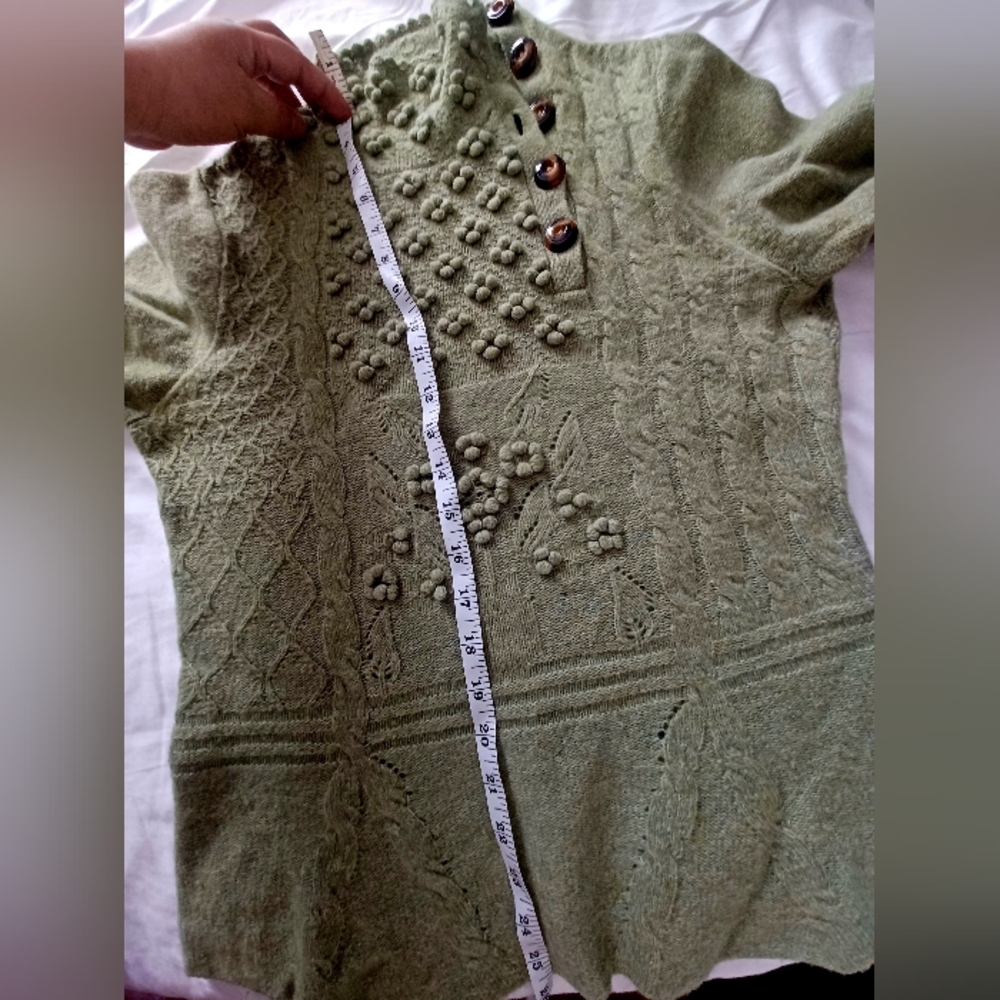 Anthropologie Moth Green Peplum Sweater with Buttons - Medium Marled Wool Blend - Picture 5 of 9